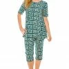 Pant Sets Jostar Women's Stretchy Capri Pants Set Short Sleeve Plus Print, 903BN-SXP-W187