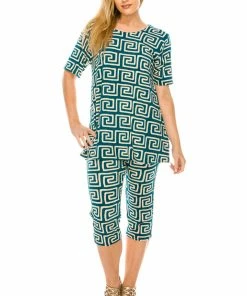 Pant Sets Jostar Women's Stretchy Capri Pants Set Short Sleeve Plus Print, 903BN-SXP-W187