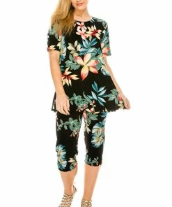 Jostar Women's Stretchy Capri Pant Set Short Sleeve Print-903BN-SRP1-W189 Pants