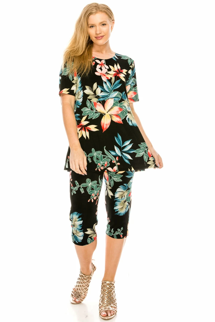 Jostar Women's Stretchy Capri Pant Set Short Sleeve Print-903BN-SRP1-W189 Pants