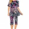 Jostar Women's Stretchy Capri Pants Set Short Sleeve Plus Print, 903BN-SXP-W195