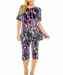 Jostar Women's Stretchy Capri Pants Set Short Sleeve Plus Print, 903BN-SXP-W195