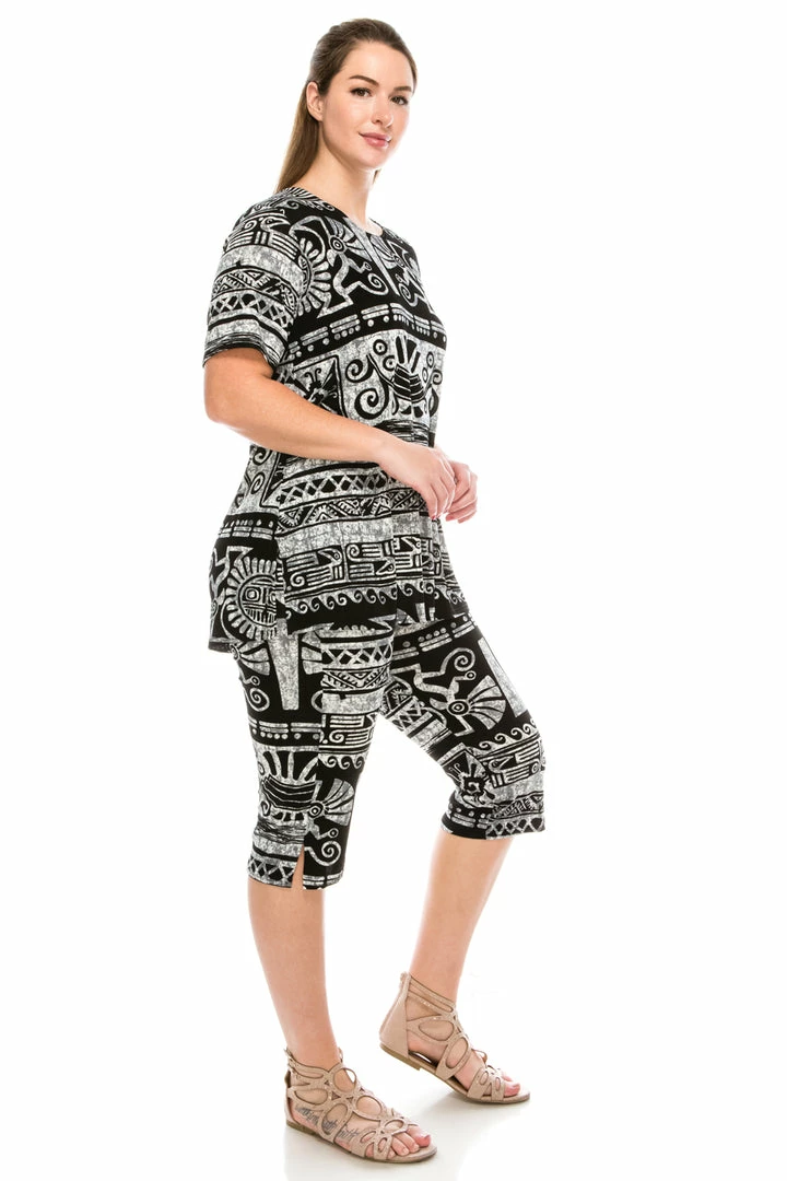 Jostar Women's Stretchy Capri Pants Set Short Sleeve Plus Print, 903BN-SXP-W901