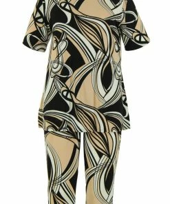 Jostar Women's Stretchy Capri Pants Set Short Sleeve Plus Print, 903BN-SXP-W009