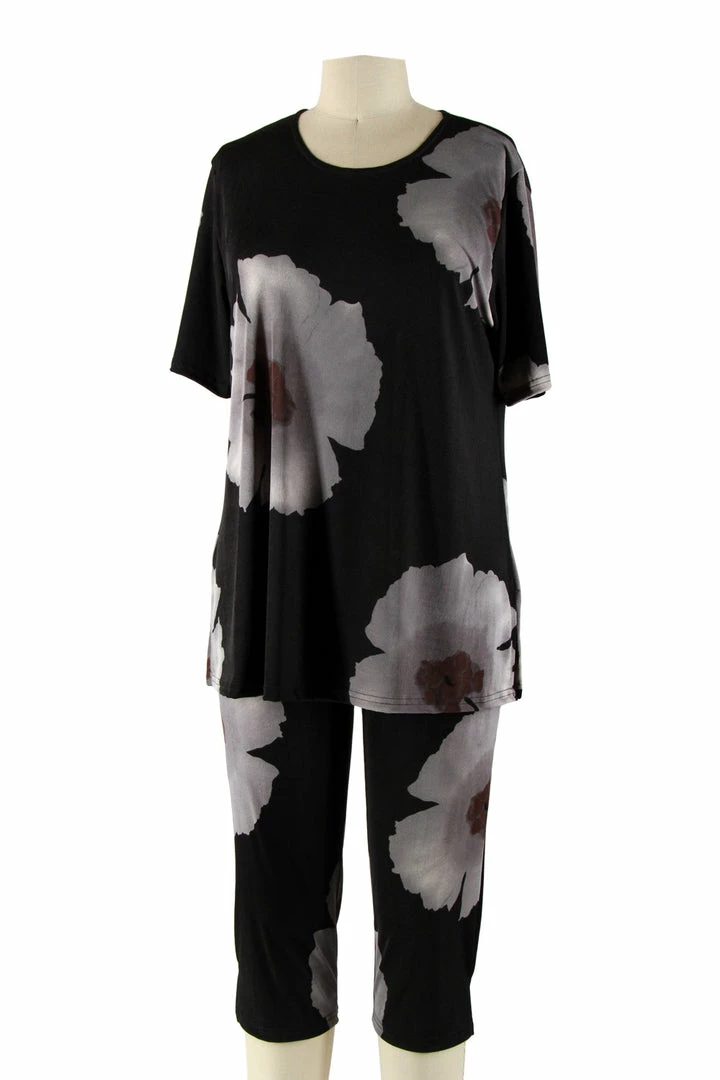 Jostar Women's Stretchy Capri Pants Set Short Sleeve Plus Print, 903BN-SXP-W113 Plus Size
