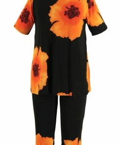 Jostar Women's Stretchy Capri Pants Set Short Sleeve Plus Print, 903BN-SXP-W113 Plus Size