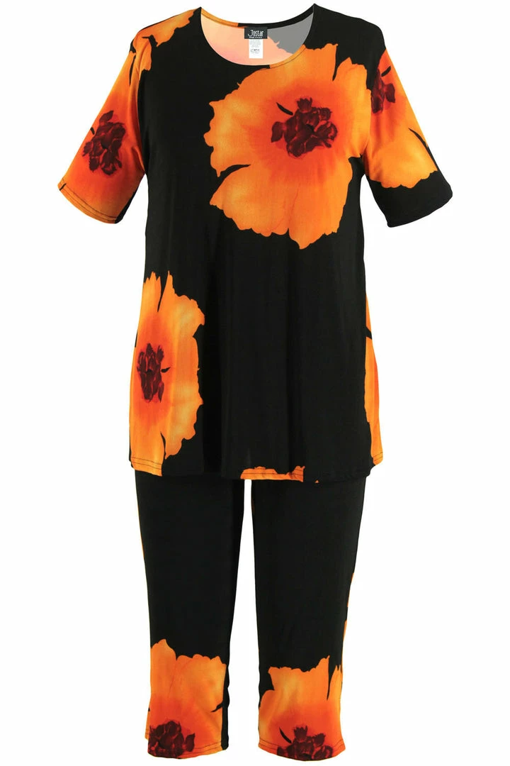 Jostar Women's Stretchy Capri Pants Set Short Sleeve Plus Print, 903BN-SXP-W113 Plus Size