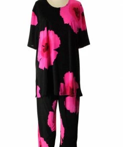 Jostar Women's Stretchy Capri Pants Set Short Sleeve Plus Print, 903BN-SXP-W113 Plus Size