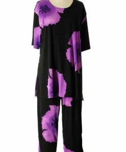 Jostar Women's Stretchy Capri Pants Set Short Sleeve Plus Print, 903BN-SXP-W113 Plus Size