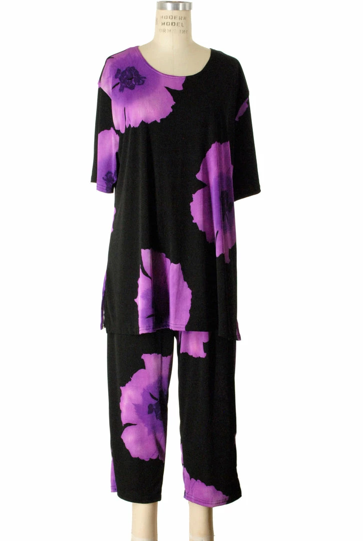 Jostar Women's Stretchy Capri Pants Set Short Sleeve Plus Print, 903BN-SXP-W113 Plus Size