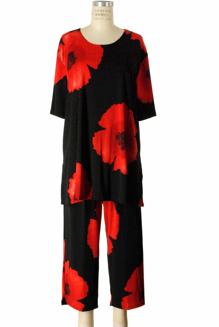 Jostar Women's Stretchy Capri Pants Set Short Sleeve Plus Print, 903BN-SXP-W113 Plus Size