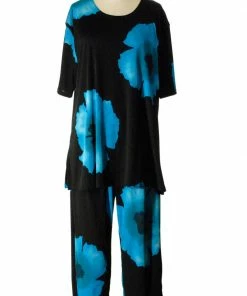 Jostar Women's Stretchy Capri Pants Set Short Sleeve Plus Print, 903BN-SXP-W113 Plus Size