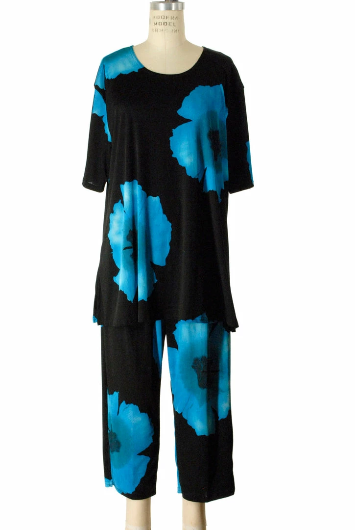 Jostar Women's Stretchy Capri Pants Set Short Sleeve Plus Print, 903BN-SXP-W113 Plus Size