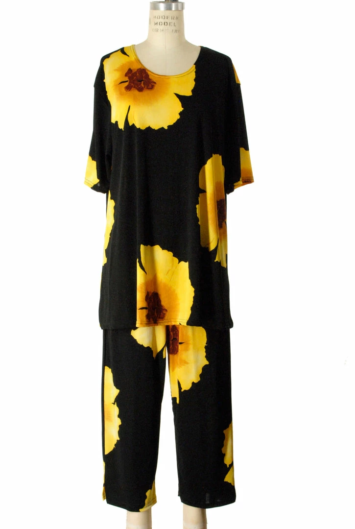 Jostar Women's Stretchy Capri Pants Set Short Sleeve Plus Print, 903BN-SXP-W113 Plus Size