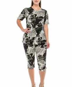 Pant Sets Jostar Women's Stretchy Capri Pants Set Short Sleeve Plus Print, 903BN-SXP-W120