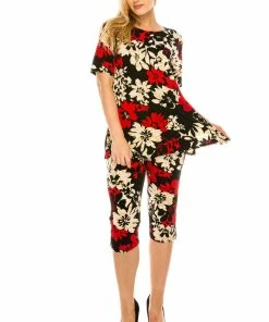 Pant Sets Jostar Women's Stretchy Capri Pants Set Short Sleeve Plus Print, 903BN-SXP-W161