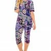 Jostar Women's Stretchy Capri Pants Set Short Sleeve Plus Print, 903BN-SXP-W166