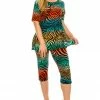 Jostar Women's Stretchy Capri Pants Set Short Sleeve Plus Print, 903BN-SXP-W171 Pant Sets