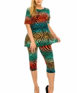 Pant Sets Jostar Women's Stretchy Capri Pants Set Short Sleeve Plus Print, 903BN-SXP-W168