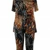 Plus Size Jostar Women's Stretchy Capri Pants Set Short Sleeve Plus Print, 903BN-SXP-W207