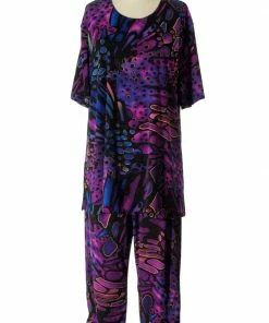 Plus Size Jostar Women's Stretchy Capri Pants Set Short Sleeve Plus Print, 903BN-SXP-W207
