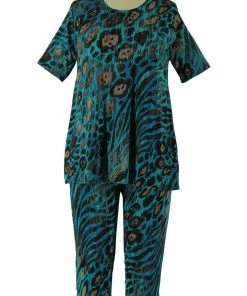 Plus Size Jostar Women's Stretchy Capri Pants Set Short Sleeve Plus Print, 903BN-SXP-W207