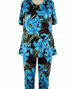 Jostar Women's Stretchy Capri Pants Set Short Sleeve Plus Print, 903BN-SXP-W683 Pant Sets