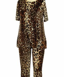 Jostar Women's Stretchy Capri Pants Set Short Sleeve Plus Print, 903BN-SXP-W757