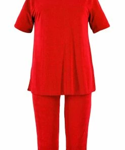 Jostar Women's Stretchy Capri Pants Set Short Sleeve Plus Print, 903BN-SXP-W990