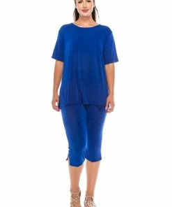 Pant Sets Jostar Women's Stretchy Capri Pant Set Short Sleeve In Plus Size, 903BN-SX
