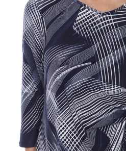 Jostar HIT Print Side Tie Tunic Quarter Sleeve-357HT-QP-W260-NVY Quarter Sleeves