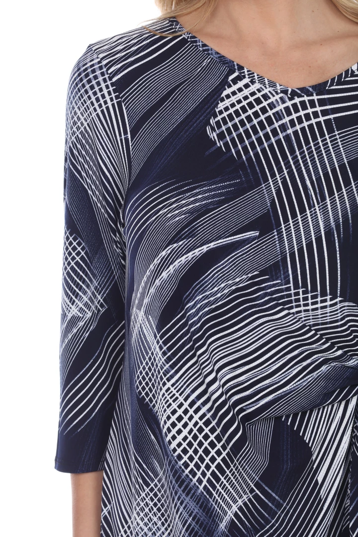 Jostar HIT Print Side Tie Tunic Quarter Sleeve-357HT-QP-W260-NVY Quarter Sleeves