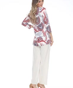 Jostar Women's Hit V-Neck Binding Tunic Top Quarter Sleeve Print-347HT-QRP1-W262 Quarter Sleeves