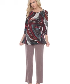 Jostar HIT Print Side Tie Tunic Quarter Sleeve-357HT-QP-W255 Quarter Sleeves