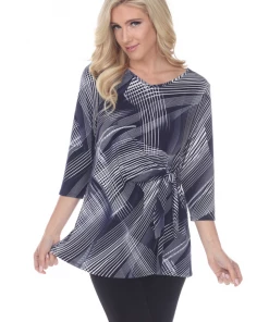 Jostar HIT Print Side Tie Tunic Quarter Sleeve-357HT-QP-W260-NVY Quarter Sleeves
