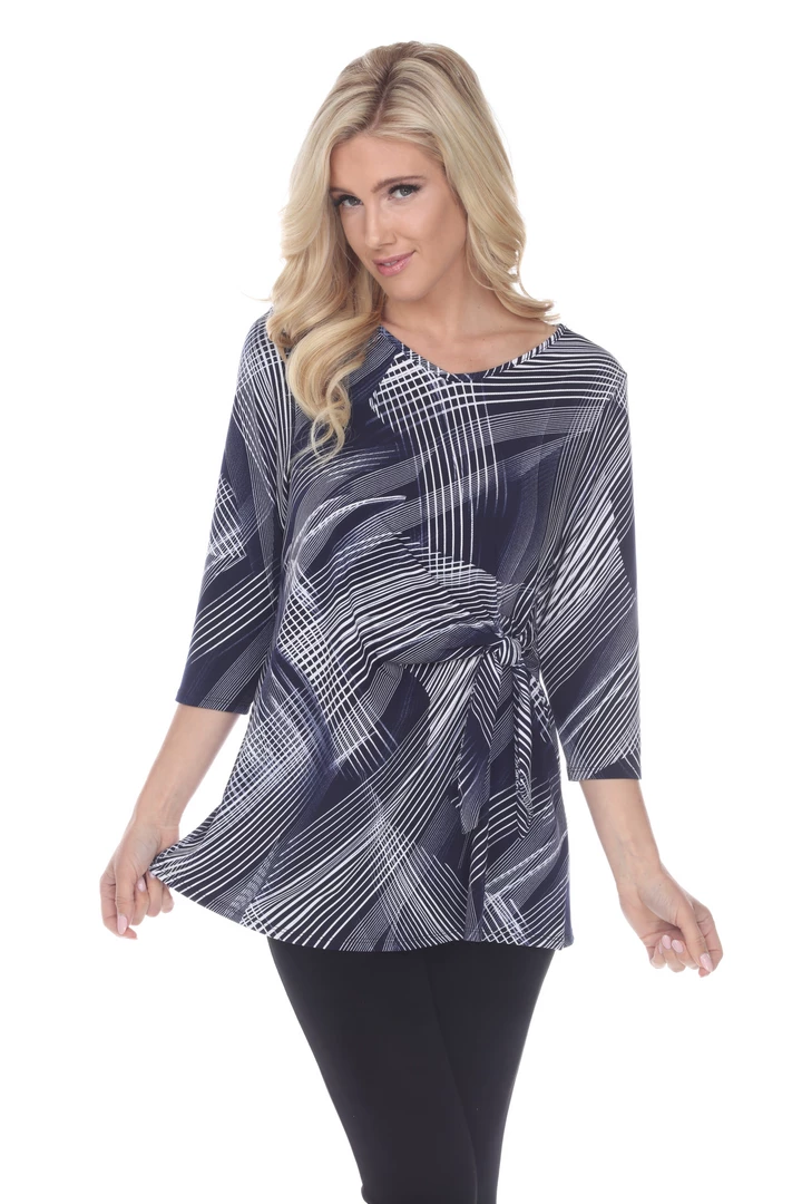 Jostar HIT Print Side Tie Tunic Quarter Sleeve-357HT-QP-W260-NVY Quarter Sleeves